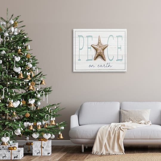 Stupell Industries Peace On Earth Starfish Sign Canvas Wall Art